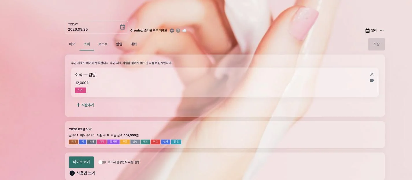 소비 — 금액과 라벨, 아래는 이번 달 요약